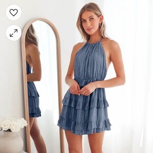 Downright Darling Light Blue Ruffled Halter Mini Dress NWT